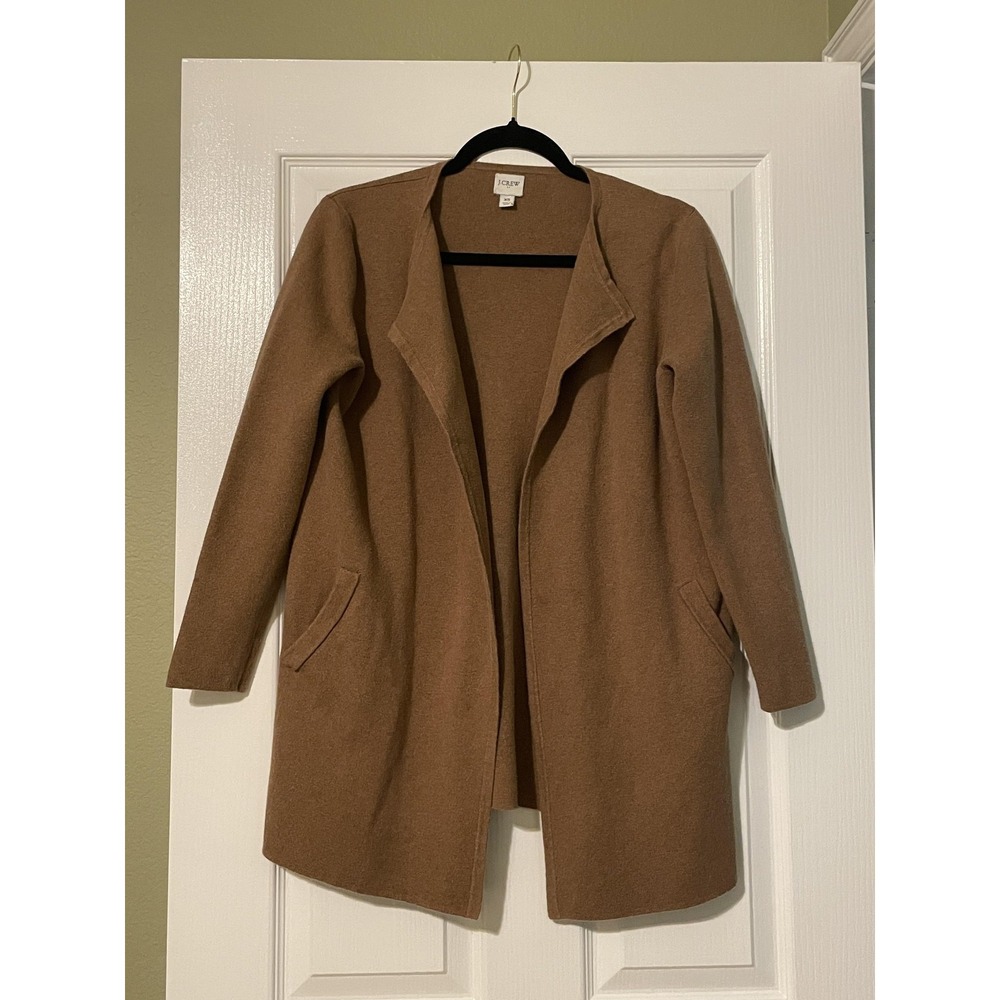J Crew Cardigan Sweater Womens XS Brown Open Front Longline Coatigan Pockets